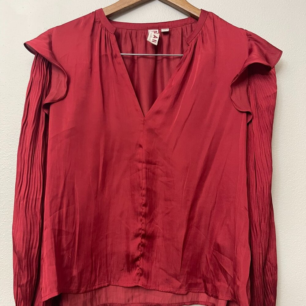 Dolan Red Burgundy Long Ruffle Sleeve Blouse Size Small